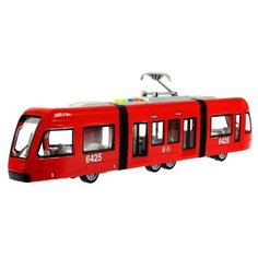 Трамвай Технопарк Городской экспресс, красный, пластиковый, инерционный, свет, звук WY930АВ-R-RЕD