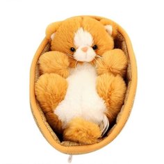 Мягкая игрушка котенок, мягкая игрушка котёнок в корзинке, мягкая игрушка кошка , рыжая Китай