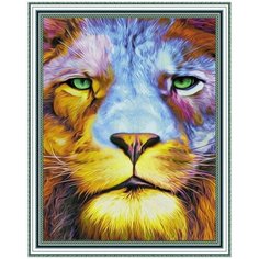 Алмазная мозаика на подрамнике 40х50 Разноцветный лев / Картина стразами