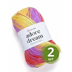 Пряжа YarnArt Adore Dream (Адоре Дрим) - 2 мотка 1060 Желтый / серый / коралл, 100% акрил антипиллинг, 100 г 280 м