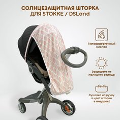 Солнцезащитная шторка для коляски Stokke Xplory V3-V6, X, Trailz, Crusi и аналогов DSLand, Doux Bebe, Burbay Aristo. Принт Розовые листья The Diff