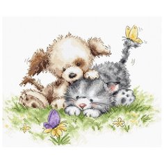 Luca-S Набор для вышивания Щенок и котёнок с бабочкой 23 x 18 см (B1185)