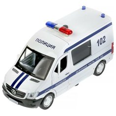 Машина металлическая Технопарк свет и звук, "Mercedes-Benz Sprinter полиция" 14 см, инерция (SPRINTERVAN-14SLPOL-WH)
