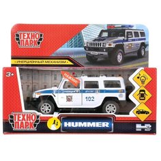 Машина металлическая Технопарк свет и звук, "Hummer H2 Полиция", 12 см, инерция, белый (HUM2-12SLPOL-WH)
