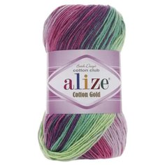 Пряжа Alize Cotton Gold Batik, 55 % хлопок, 45 % акрил, 100 г, 330 м, 1 шт., 4147 розово-фиолетово-зеленый