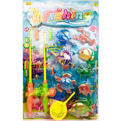 Игровой набор для ванной рыбалка 8004K Fishing, Flimanyuan 11 предметов, 2 удочки, сачок, 4 рыбки, черепашка, рак, скат, краб, игрушка для купания, 6