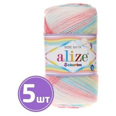 Пряжа Alize Sekerim bebe batik (3045 розовый-белый-желтый-голубой), 5 шт. по 100 г, Alize