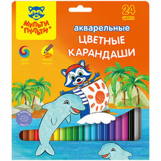 CP_10766 Карандаши акварельные Мульти-Пульти "Енот в Карибском море", 24цв, заточен, картон, европодвес