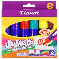 6190/Box 6 Фломастеры Luxor "Jumbo", 06цв, утолщенные, смываемые, картон, европодвес
