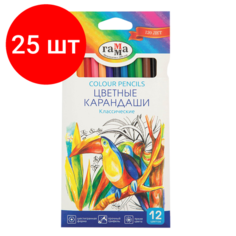 Комплект 25 шт, Карандаши цветные гамма "Классические", 12 цветов, заточенные, шестигранные, картонная упаковка, 05091802, 050918_02 Gamma
