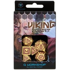 Набор кубиков для настольных ролевых игр (Dungeons and Dragons, DnD, D&D, Pathfinder) - Viking Beige & burgundy Dice Set (7) Q Workshop