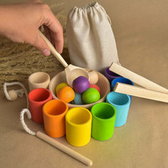 Сортер с Пинцетом Стаканчики Цвета Деревянный для Малышей Лавка Гудвина