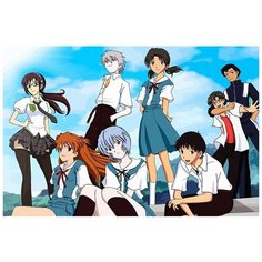 Картина по номерам на холсте Аниме Евангелион (Синдзи Икари, Рей, Аска, Ева) - 7978 Г 60x40