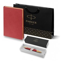 Подарочный набор: Шариковая ручка Parker IM Premium K318 Red GT, цвет чернил синий и красный ежедневник с золотым срезом