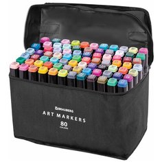 Маркеры / фломастеры для скетчинга / скетчмаркеры для рисования на бумаге двусторонние, Набор 80 штук, текстильный чехол, Brauberg Art Debut, 152233