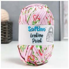 Пряжа трикотажная 95% хлопок, 5% эластан "Lentino Print" 100 гр 30 м цветы на розовом Softino