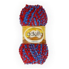Пряжа для вязания крючком, спицами детская Adelia Аделия RITA фантазийная тонкая, 100% нейлон, цвет №03 Красный-синий 10 шт, 145 м
