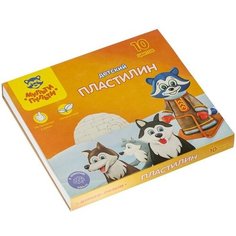 Мульти-Пульти Пластилин 10 цветов 150 г, Мульти-пульти "Енот на Аляске", со стеком, картонная упаковка