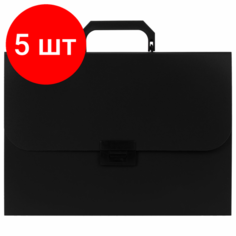 Комплект 5 шт, Портфель пластиковый STAFF А4 (330х235х36 мм), 7 отделений, индексные ярлыки, черный, 229243