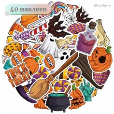 Наклейки - Хэллоуин тыквы, ведьмы, летучие мыши - 40шт. Mandarin