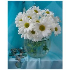 Алмазная мозаика 40x50 см. на холсте с подрамником (картина стразами, алмазная вышивка) Ромашки на голубом фоне Boom Boom Shop
