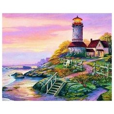Картина по номерам "Маяк на берегу" 40x50, холст на подрамнике / Живопись, рисование, раскраска море, океан Colibri