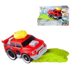 Машинка ABtoys АвтоСити с кнопкой запуска и блоком-препятствием, на батарейках, красная