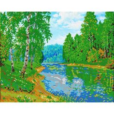 Вышивка бисером картины Берег реки 30*24см Вышивочка