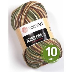 Пряжа YarnArt Jeans Crazy (Джинс Крейзи) - 10 мотков 7203 Коричнево-зеленый принт, 55% хлопок, 45% полиакрил, 50 г 160 м