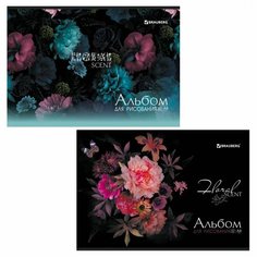 Альбом для рисования А4, 32л Brauberg "Цветы" (100 г/кв. м, скрепка, обложка картон, 205х290мм) (2 вида) (106697)