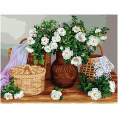 Картина по номерам на холсте ТРИ совы "Белые цветы" 40*50 с акриловыми красками и кистями 1 шт нет бренда