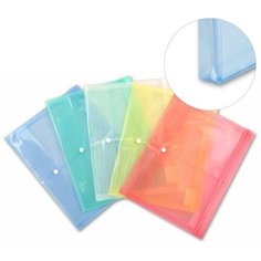 Папка конверт на кнопке А4, 180 мкм, Calligrata, с горизонтальным расширением, прозрачная, микс