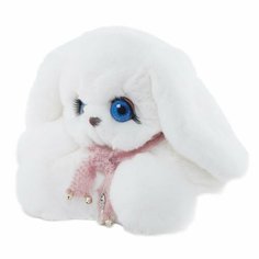 Мягкая игрушка заяц с длинными ушами из натурального меха кролика рекс Боня белый с шарфиком Holich Toys