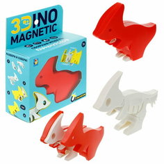 Игрушка динозавр 1TOY 3Dino Magnetic Паразауролоф, сборный, с магнитом, для развития моторики и сил рук, цвет красный