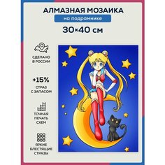 Алмазная мозаика Интерьерная картина "Аниме" 30х40 на подрамнике, Набор для творчества, полная выкладка квадратными стразами, Сейлор Мун, Sailor Moon Даймонд Канвас