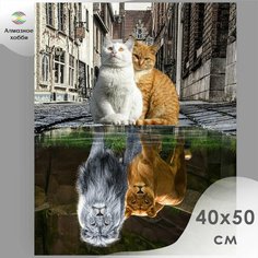 Алмазная мозаика/ Вышивка/ Живопись/ Картина стразами/ Кот/ Кошка/ Алмазное хобби "Отражение души " 40х50 без подрамника