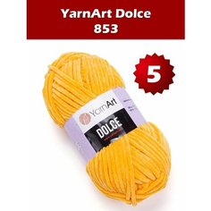 Пряжа YarnArt Dolce 853 - 5 шт, пряжа для игрушек YarnArt Dolce набор 5 мотков, цвет желтый (853), 120м/100г, 100% микрополиэстер