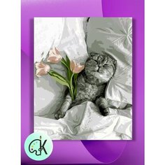 Картина по номерам на холсте Кот с цветами, 30 х 40 см