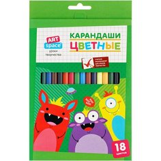Карандаши цветные 18 цветов ArtSpace "Монстрики" (L=177мм, D=7мм, 6гр) картон, европодвес (CP_41031), 16 уп.