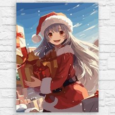 Картина по номерам на холсте новый год рождеством (зима, девочка, тян, аниме, милота) - 12845 40х30 Бруталити