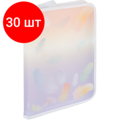 Комплект 30 штук, Папка-конверт на молнии с 3-х сторон А4 Attache Selection Перья, РР, 400мкм