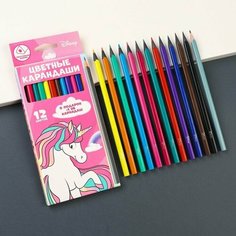 Disney Карандаши цветные 12 цветов "Единорог" + чернографитный карандаш, Минни Маус