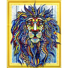 Алмазная мозаика круглые, частичная выкладка, на подрамнике, радужный лев, абстракция, поп-арт, 40*50 неоновый, животные, царь зверей Kakadu