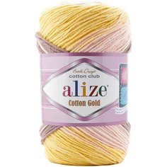 Пряжа Alize Cotton Gold Batik белый-кремовый-коричневый-желтый (6787), 45%акрил/55%хлопок, 330м, 100г, 3шт