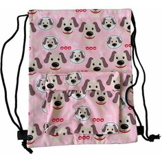 Сумка-мешок спортивная, Розовая с собачками/с внешним карманом на замке/для вещей/для обуви/для сменки/с водоотталкивающей пропиткой Нет бренда