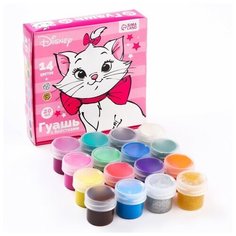 Гуашь 14 цветов + 2 цвета с блёстками по 20 мл Коты-аристократы Disney