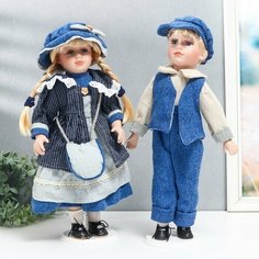 Кукла коллекционная парочка Наташа и Саша, синий вельвет набор 2 шт 40 см Нет бренда