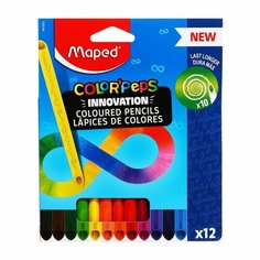 Карандаши 12 цветов Maped COLORPEPS INFINITY, корпус треугольный, ударопрочный грифель, в картонной коробке