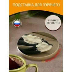 Подставка под горячее "Вязание, вязать, спицы для вязания" 10 см. из блого мрамора Lots Prints