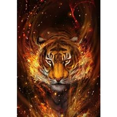 Алмазная мозаика 40x50 см. на холсте с подрамником (картина стразами, алмазная вышивка) Огненный тигр. Boom Boom Shop